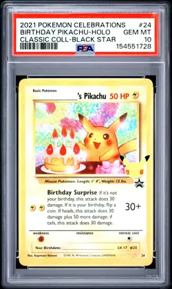 2021 POKEMON CELEBRATIONS CLASSIC COLLECTION #24 BIRTHDAY PIKACHU-HOLO PSA 10 - Image 1