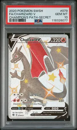 2020 POKEMON SWORD & SHIELD CHAMPION'S PATH SECRET FULL ART/CHARIZARD V PSA 10 - Image 1