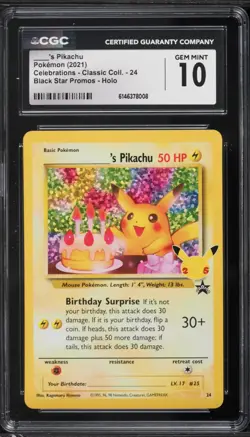 2021 Pokemon Celebrations Birthday Pikachu #24 CGC 10 - Image 1
