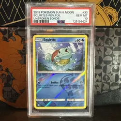 2019 Pokemon Squirtle Sun & Moon Unbroken Bonds #33 Reverse Foil PSA 10 - POP 26 - Image 1