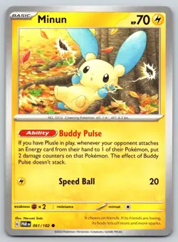 MINUN 061/182 C PARADOX RIFT POKEMON LP SATO - Image 1