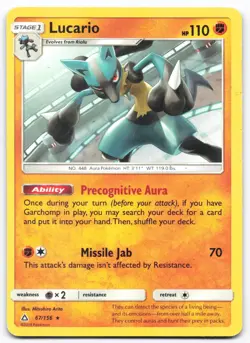 Lucario Holo 67 Lightly Played 156 Ultra Prism Rare Pokemon - Image 1