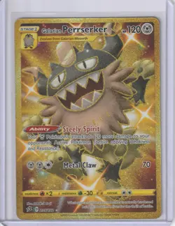 Pokemon Rebel Clash Galarian Perrserker 205/192 Gold Secret Rare NM - Image 1