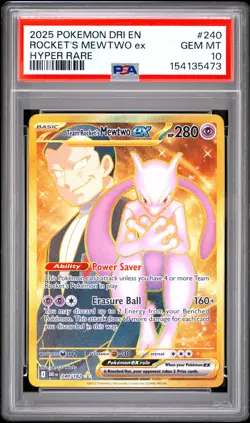 2025 POKEMON DRI EN-DESTINED RIVALS HYPER RARE TEAM ROCKET'S MEWTWO EX PSA 10 - Image 1