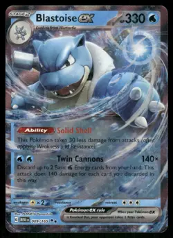 Blastoise ex 009/165 Double Rare Holo Scarlet & Violet Pokemon TCG trading card - Image 1