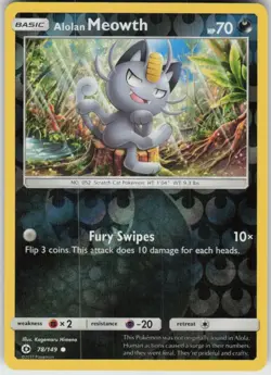 Reverse Holo Alolan Meowth 78/149 Common SM Base Set Near Mint - Image 1