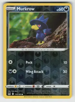 Reverse Holo Murkrow 114/196 Common Lost Origin Near Mint - Image 1