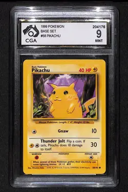 Vintage CGA 9 1999 Pikachu 58/102 Base Set Unlimited Yellow Cheeks Graded Card - Image 1