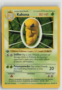 Kakuna 33/102 Uncommon Base Set Shadowless Pokemon NM - Image 1