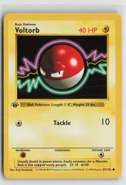 1st Edition Voltorb 67/102 Common Base Set Shadowless Pokemon NM - Image 1