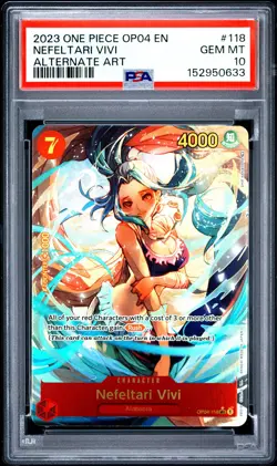 2023 ONE PIECE OP04-KINGDOMS OF INTRIGUE ALTERNATE ART NEFELTARI VIVI PSA 10 - Image 1