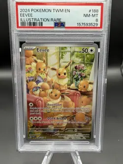 Pokemon TCG Eevee 188/167 Twilight Masquerade Illustration Rare Holo PSA 8 - Image 1