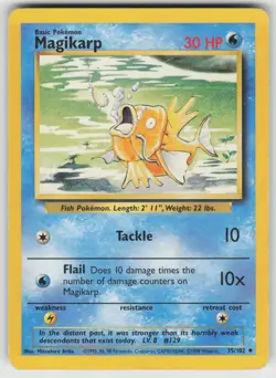 Magikarp 35/102 Uncommon Base Set Unlimited Pokemon Heavily Played - Image 1