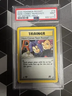 Pokemon Team Rocket Her Comes Team Rocket 1st Edition Holo PSA 9 - Image 1