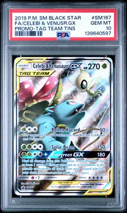 2019 POKEMON SM BLACK STAR PROMO #SM167 FULL ART/CELEBI & VENUSAUR GX PSA 10 - Image 1