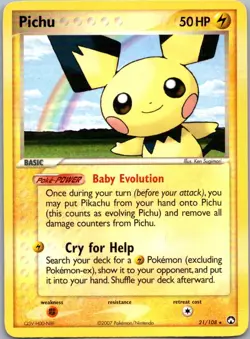 Pichu 21/108 Power Keepers Rare Pokemon - Image 1