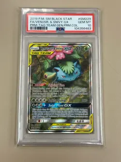 Pokemon TCG 2019 Venusaur & Snivy GX SM229 Promo Full Art Holo PSA 10 - Image 1