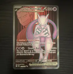 Pokemon TCG Team Rocket's Mewtwo ex Full Art Holo Secret Rare 213/182 - Image 1