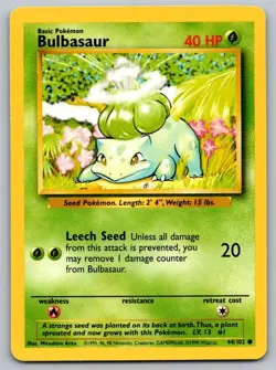 Bulbasaur 44/102 Common Base Set Unlimited Pokemon Lightly Played - Image 1