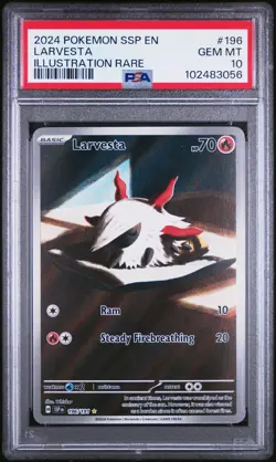 2024 Pokemon Larvesta Surging Sparks 196/191 Illustration Rare PSA 10 GEM MT - Image 1