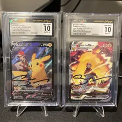 Lost Origin Pikachu V & Pikachu VMAX, SEQUENTIAL CGC 10, signed(see desc) - Image 1