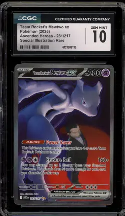 Pokemon Team Rocket's Mewtwo ex Ascended Heroes SIR #281 CGC 10 Gem Mint - Image 1
