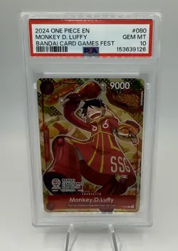 ONE PIECE MONKEY D. LUFFY #080 BANDAI CARD GAMES FEST 2024 PROMO CARD PSA 10 - Image 1