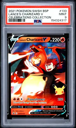 2021 POKEMON SWSH BLACK STAR PROMO #133 LANCE'S CHARIZARD V PSA 9 - Image 1