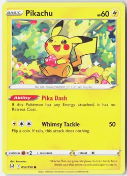 Pikachu 052/196 Common Lost Origin Pokemon Near Mint - Image 1