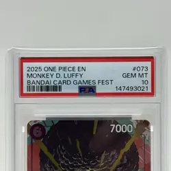 2025 ONE PIECE PROMOS BANDAI CARD GAMES FEST #073 MONKEY D. LUFFY PSA 10 - Image 2