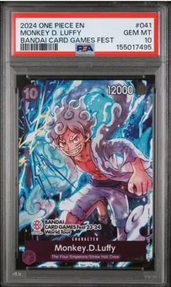 2024 ONE PIECE PROMOS #041 MONKEY D LUFFY BANDAI CARD GAMES FEST PSA 10 - Image 1