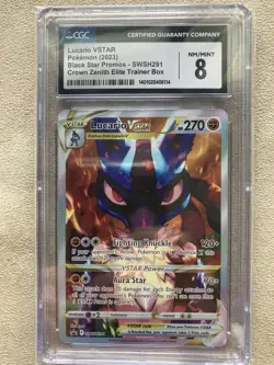 2023 Pokemon TCG Lucario VSTAR SWSH291 Crown Zenith ETB Black Star Promo CGC 8 - Image 1