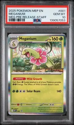 2025 POKEMON MEP EN-ME BLACK STAR PROMO #001 MEGANIUM STAFF PRERELEASE PSA 10 - Image 1