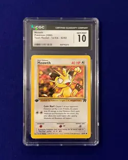 CGC 10 Meowth 1st Edition #62 1st Edition Team Rocket 2000 Pokemon GEM MINT - Image 1