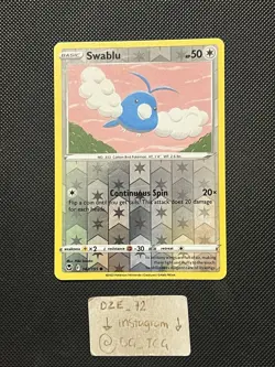 Pokemon Silver Tempest - Swablu - 142/195 - Reverse Holo - M/NM - Image 1