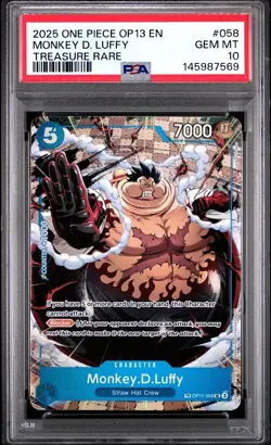 2025 ONE PIECE OP13-CARRYING ON HIS WILL TREASURE RARE MONKEY D. LUFFY PSA 10 - Image 1