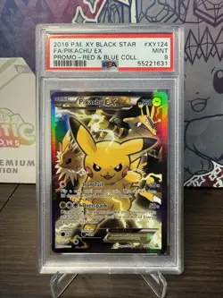 2016 POKEMON XY BLACK STAR PROMO XY124 FA/PIKACHU EX PROMO RED & BLUE COLL PSA 9 - Image 1