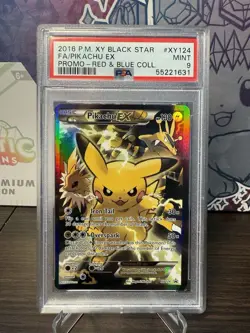 2016 POKEMON XY BLACK STAR PROMO XY124 FA/PIKACHU EX PROMO RED & BLUE COLL PSA 9 - Image 3