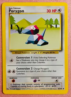 Porygon 39/102 | Base Set Unlimited 1999-2000 4th Print Pokemon TCG Card | LP/NM - Image 1
