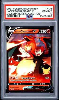 2021 POKEMON SWSH BLACK STAR PROMO #133 LANCE'S CHARIZARD V PSA 10 - Image 1