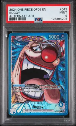 2024 ONE PIECE OP09-EMPERORS IN THE NEW WORLD ALTERNATE ART #042 BUGGY PSA 9 - Image 1