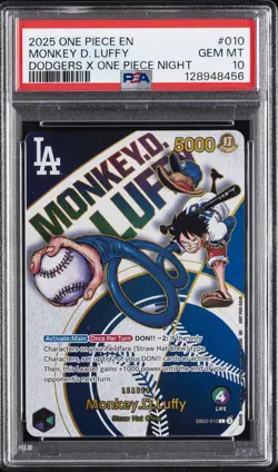 2025 ONE PIECE PROMOS DODGERS X ONE PIECE NIGHT #010 MONKEY D. LUFFY PSA 10 - Image 1