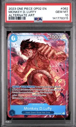 2023 ONE PIECE OP02-PARAMOUNT WAR ALTERNATE ART #062 MONKEY D. LUFFY PSA 10 - Image 1