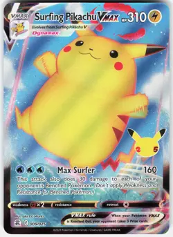 Pokemon Surfing Pikachu VMAX 009/025 Holo VMAX Rare Celebrations Pokemon NM - Image 1