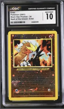 2001 POKEMON SPELL OF THE UNKNOWN BLACK STAR PROMO #34 ENTEI CGC 10 GEM MINT - Image 1