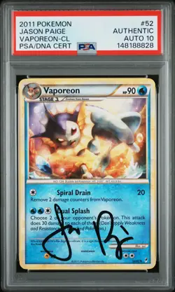 2011 POKEMON CALL OF LEGENDS #52 VAPOREON PSA AUTHENTIC AUTO 10 - Image 1