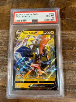 Pokemon 2020 Sword Shield TAPU KOKO V #072 PSA 10 Gem Mint RARE - Image 1