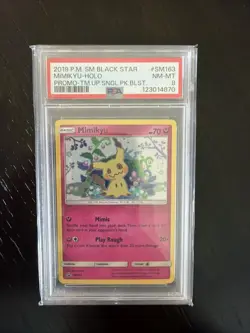 MIMIKYU-HOLO POKEMON PRM-TM.UP SNGL.PK.BLST. SM BLACK STR PRM 2019 SM163 PSA 8 - Image 1