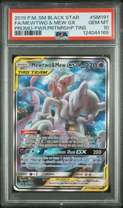 2019 POKEMON SM BLACK STAR PROMO #SM191 FULL ART/MEWTWO & MEW GX PSA 10 - Image 1
