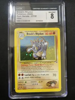 2000 Pokemon Gym Heroes Brock’s Rhydon Holo #2 CGC 8 NM-MT - Image 1